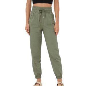 Halara Green Cotton High Waisted Drawstring Pocket Cargo Jogger Pants